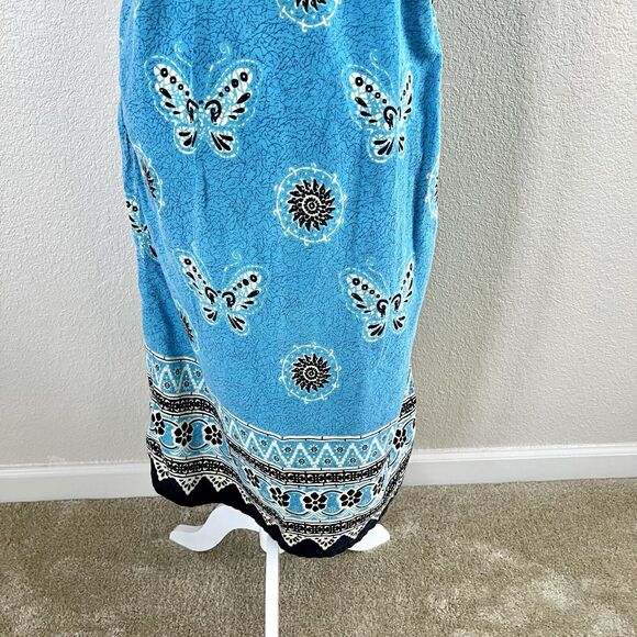 Vintage Loungees Small Blue Butterfly Mumu House Sleep Dress Kaftan Pockets - Picture 10 of 14
